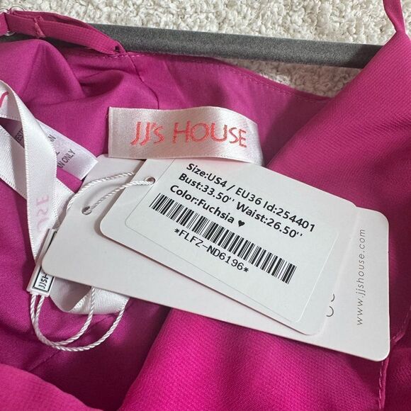 JJs House Gown womens size 4 fuchsia Maxi chiffon Ruffle spaghetti strap Dress - Picture 5 of 12